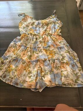 Blu Pepper Floral Tiered Spaghetti Strap Romper - Blue, Peach & Yellow